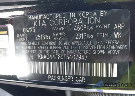 2026 Kia K5 Gt from USA, damaged, VIN KNAG44J89T5407947